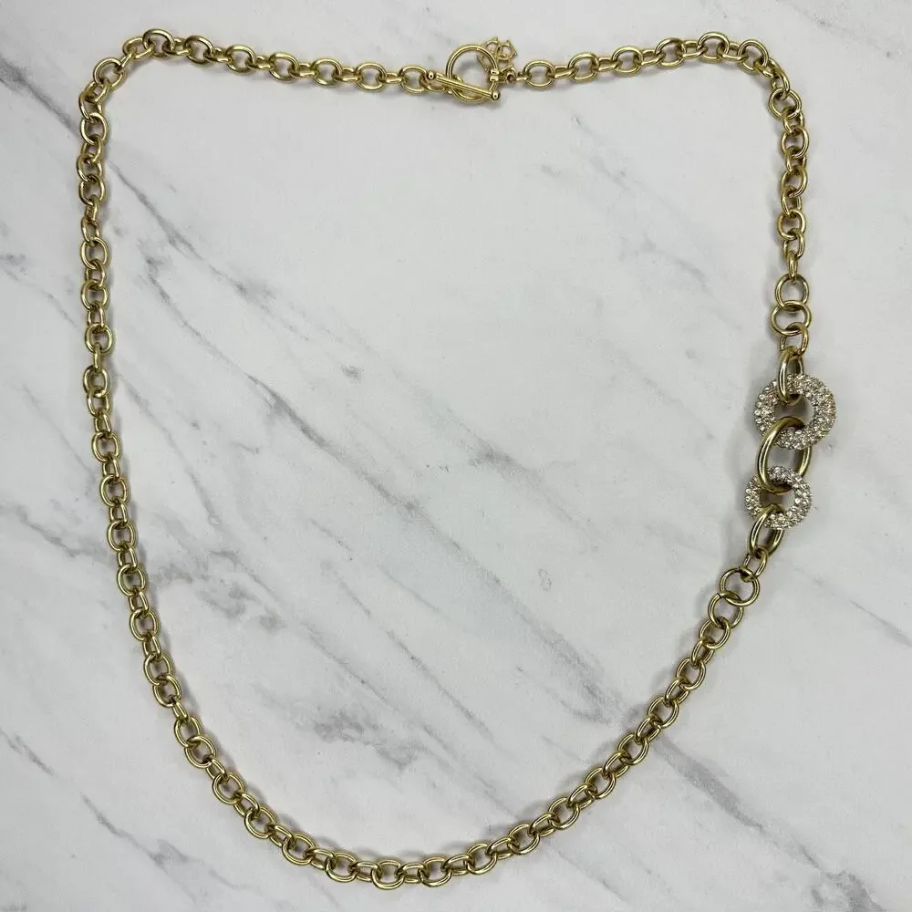 Ann Taylor Toggle Rhinestone Gold Chain Necklace ✨